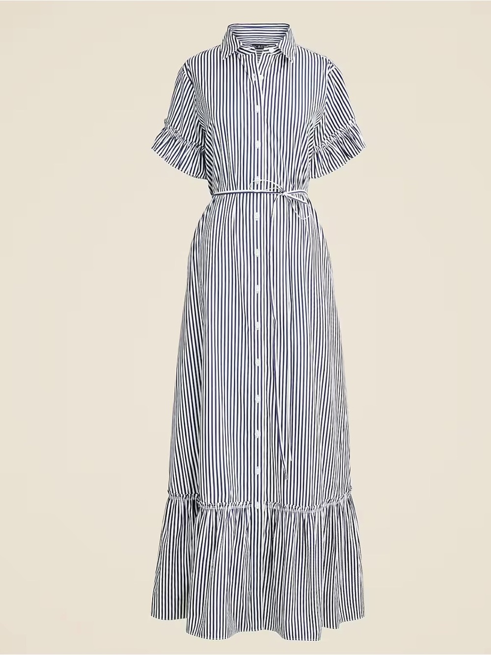 J.crew Amelia Shirtdress Navy White Vertical Stripe Belted Pockets - Picture 2 of 9